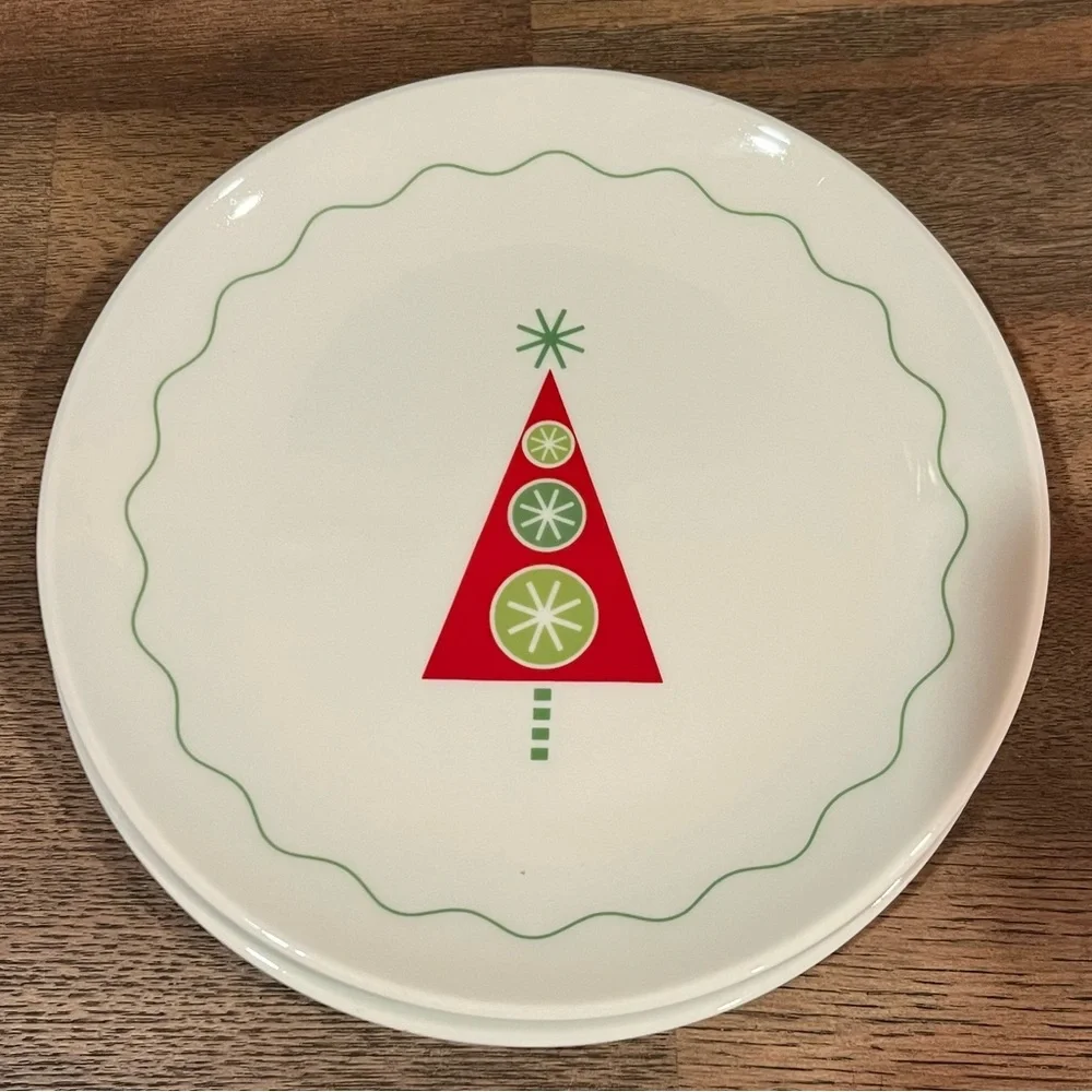 Crate and Barrel Christmas Tree Cocktail Plates Set of 4